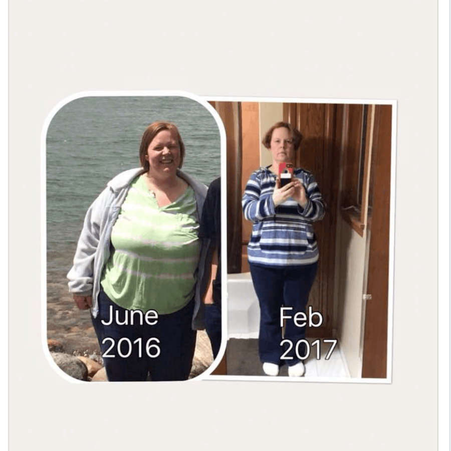 A woman's facebook page showing her before and after weight loss.