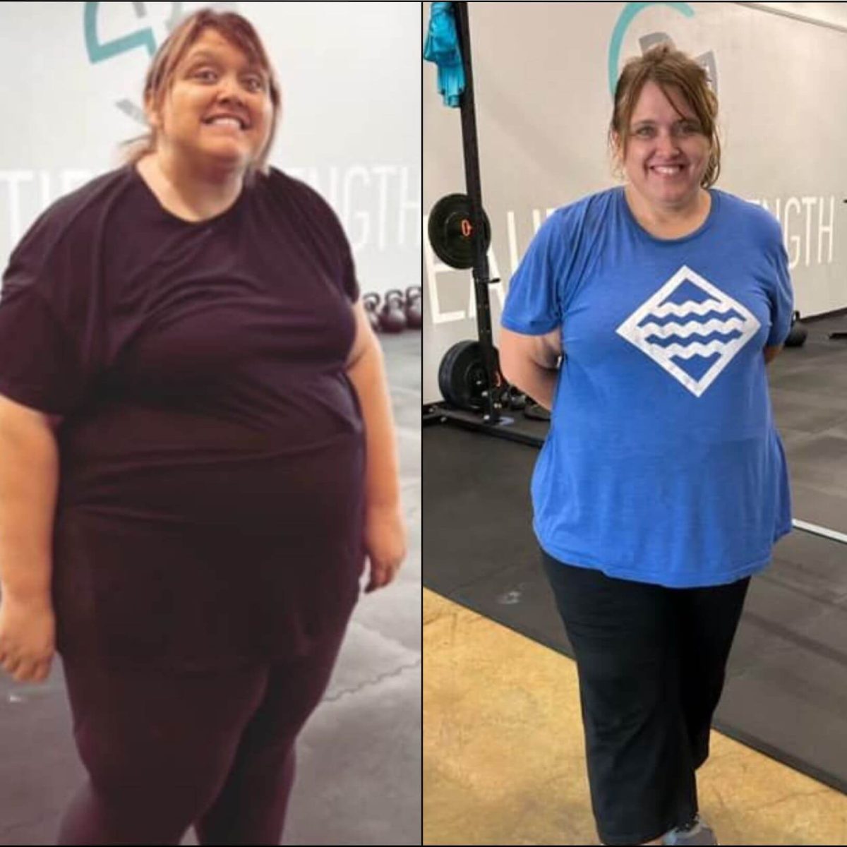 Two pictures of a woman before and after a weight loss program